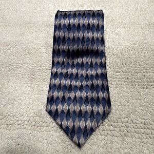 Carlos Devenezia Tie Blue Gray Diamond Geometric Abstract 100% Silk Old Money